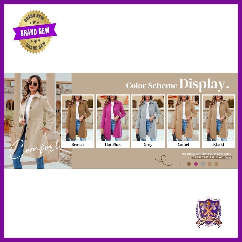 Women's Wool Blend Pea Coat Single Breasted Mid-Length Office Work - Picture 7 of 7